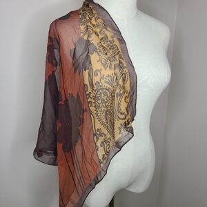 Vintage Halston Earth Tones‎ Floral Paisley Sheer Square Scarf 80s